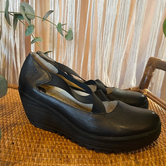 Fly London Black Wedge Shoes with Elastic Straps US size 10 Europe size 42 US 10 - Picture 6 of 16